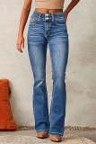 Dark Blue High Waist Casual Distressed Skinny Denim Jeans