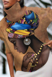 Apricot African Girl Print Turtleneck Long Sleeve Knitted Sweater