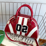 Black Digital Striped Print Round Handbag Zipper PU Leather Bags