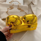Gold Acrylic Mirror Shoulder Handbag Women's Crossbody Chain Evening Bag