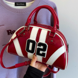 Black Digital Striped Print Round Handbag Zipper PU Leather Bags