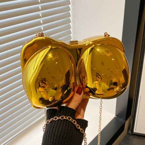 Gold Acrylic Mirror Shoulder Handbag Women's Crossbody Chain Evening Bag