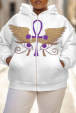 Red Casual Boho Graphics Print Zipper Hooded Long Sleeve Fall Winter Sweatshirt