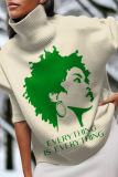 Apricot African Girl Print Turtleneck Long Sleeve Knitted Sweater