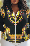 Red Casual Boho Graphics Print Zipper Hooded Long Sleeve Fall Winter Sweatshirt