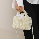 White Pearls Decor Bags Beaded Fringe Handbag