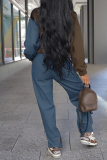 Brown O Neck Long Sleeve Striped Sweatshirt and Pants Sportwear Casual Two Pieces Jogger Sets
