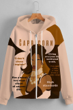 Lake Blue Casual Figure Print Zipper Hooded Long Sleeve Fall Winter Sweatshirt