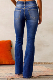 Dark Blue High Waist Casual Distressed Skinny Denim Jeans