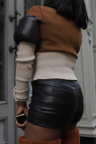 White Casual Zipper Collar Lantern Sleeve Night Club Patchwork Jackets