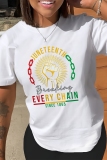 White Letter Print O Neck Short Sleeve Casual Graphics T-Shirts