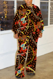 Brown Graphcis Print O Neck Long Sleeve Sweatshirt And Pants Sportwear Casual Two Pieces Jogger Sets