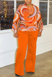 Yellow Graphcis Print O Neck Long Sleeve Sweatshirt And Pants Sportwear Casual Two Pieces Jogger Sets