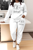 White Letter Print O Neck Long Sleeve Sweatshirt And Pants Sportwear Casual Two Pieces Jogger Sets