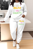 White Letter Print O Neck Long Sleeve Sweatshirt And Pants Sportwear Casual Two Pieces Jogger Sets