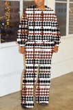 Light Brown Stripe Print O Neck Long Sleeve Sweatshirt And Pants Sportwear Casual Two Pieces Jogger Sets