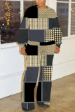 Brown Graphcis Print O Neck Long Sleeve Sweatshirt And Pants Sportwear Casual Two Pieces Jogger Sets