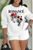 White Black Letter Print O Neck Long Sleeve Sweatshirt And Shorts Sportwear Casual Two Pieces Jogger Sets