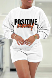 White Pink Letter Print O Neck Long Sleeve Sweatshirt And Shorts Sportwear Casual Two Pieces Jogger Sets
