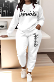 White Letter Print O Neck Long Sleeve Sweatshirt And Pants Sportwear Casual Two Pieces Jogger Sets