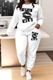 White Letter Print O Neck Long Sleeve Sweatshirt And Pants Sportwear Casual Two Pieces Jogger Sets