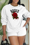 White Black Letter Print O Neck Long Sleeve Sweatshirt And Shorts Sportwear Casual Two Pieces Jogger Sets