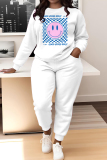 White Letter Print O Neck Long Sleeve Sweatshirt And Pants Sportwear Casual Two Pieces Jogger Sets