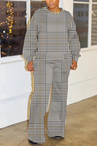 Light Brown Stripe Print O Neck Long Sleeve Sweatshirt And Pants Sportwear Casual Two Pieces Jogger Sets