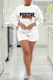 White Pink Letter Print O Neck Long Sleeve Sweatshirt And Shorts Sportwear Casual Two Pieces Jogger Sets
