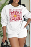 White Black Letter Print O Neck Long Sleeve Sweatshirt And Shorts Sportwear Casual Two Pieces Jogger Sets