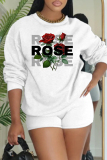White Black Letter Print O Neck Long Sleeve Sweatshirt And Shorts Sportwear Casual Two Pieces Jogger Sets