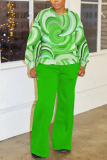 Yellow Graphcis Print O Neck Long Sleeve Sweatshirt And Pants Sportwear Casual Two Pieces Jogger Sets