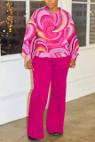 Yellow Graphcis Print O Neck Long Sleeve Sweatshirt And Pants Sportwear Casual Two Pieces Jogger Sets