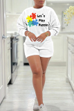 White Pink Letter Print O Neck Long Sleeve Sweatshirt And Shorts Sportwear Casual Two Pieces Jogger Sets
