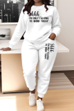 White Letter Print O Neck Long Sleeve Sweatshirt And Pants Sportwear Casual Two Pieces Jogger Sets