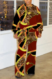 Brown Graphcis Print O Neck Long Sleeve Sweatshirt And Pants Sportwear Casual Two Pieces Jogger Sets