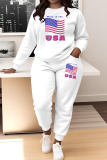 White Letter Print O Neck Long Sleeve Sweatshirt And Pants Sportwear Casual Two Pieces Jogger Sets