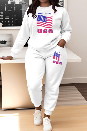 White Letter Print O Neck Long Sleeve Sweatshirt And Pants Sportwear Casual Two Pieces Jogger Sets