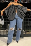 Black Sleeveless Backless Off-shoulder with Large Bow  Spaghetti Strap Formal Evening Party Prom Satin Crop Top