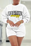 White Pink Letter Print O Neck Long Sleeve Sweatshirt And Shorts Sportwear Casual Two Pieces Jogger Sets