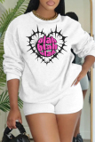 White Black Letter Print O Neck Long Sleeve Sweatshirt And Shorts Sportwear Casual Two Pieces Jogger Sets