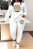 White Letter Print O Neck Long Sleeve Sweatshirt And Pants Sportwear Casual Two Pieces Jogger Sets