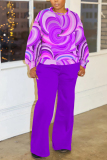 Yellow Graphcis Print O Neck Long Sleeve Sweatshirt And Pants Sportwear Casual Two Pieces Jogger Sets