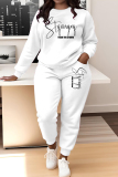 White Letter Print O Neck Long Sleeve Sweatshirt And Pants Sportwear Casual Two Pieces Jogger Sets