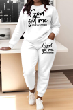 White Letter Print O Neck Long Sleeve Sweatshirt And Pants Sportwear Casual Two Pieces Jogger Sets