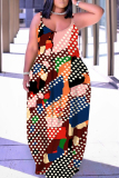 Yellow Casual Graphics Print Backless Sleeveless Spaghetti Strap Long Loose Maxi Slip Dresses