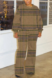 Light Brown Stripe Print O Neck Long Sleeve Sweatshirt And Pants Sportwear Casual Two Pieces Jogger Sets