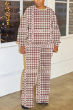 Light Brown Stripe Print O Neck Long Sleeve Sweatshirt And Pants Sportwear Casual Two Pieces Jogger Sets
