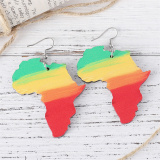 Color Casual African Map Wooden Double-sided Earrings