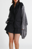 Black Turndown Collar Batwing Sleeve with Denim Patchwork Casual Outing Blazer Jackets